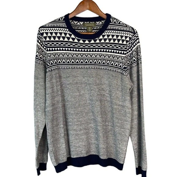 RORIE WHELAN Fair Isle Navy Blue Nordic Pattern Knit Sweater Coastal Grandpa L - Picture 10 of 10